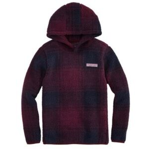 VINEYARD VINES Stillwater Sherpa Hoodie Red Navy Plaid Hooded Fleece Sweatshirt